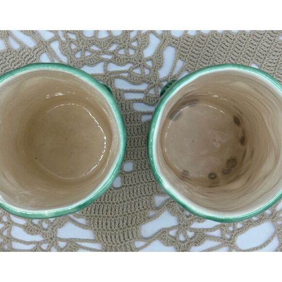 Pair Vintage Tree Trunk Vases Tumblers Garland Ceramics 1955 Green Nature - Picture 4 of 6